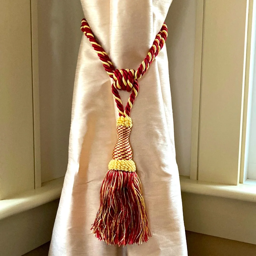 Drapery tie back (4) rope and tassels gold burgundy